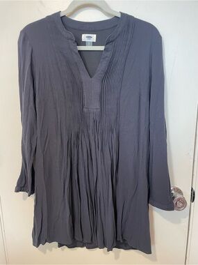 Old Navy Pintuck V-Neck Long Sleeve Dress flowy bohemian grey sz S ladies
